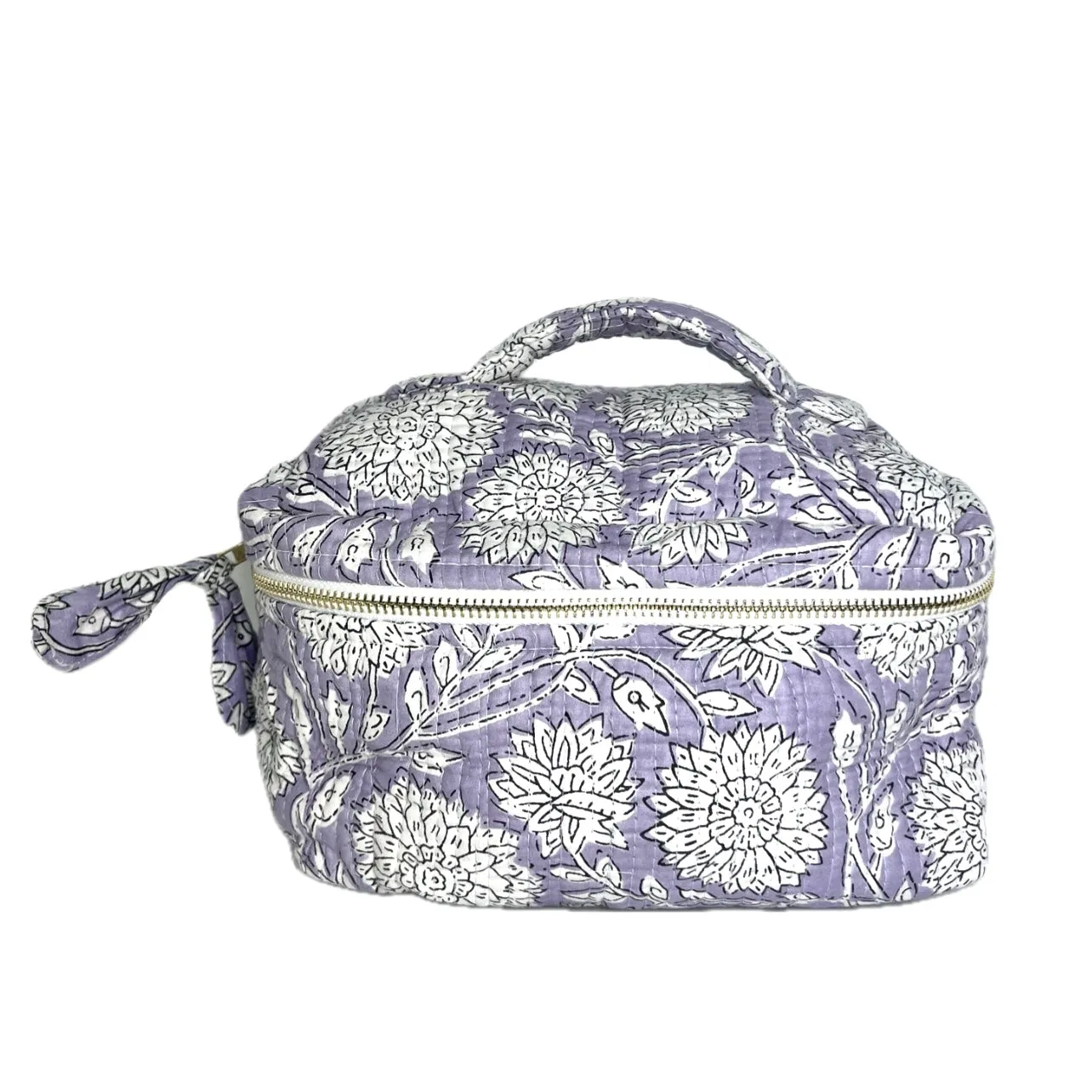 Periwinkle Lotus Block Print Cosmetic Case
