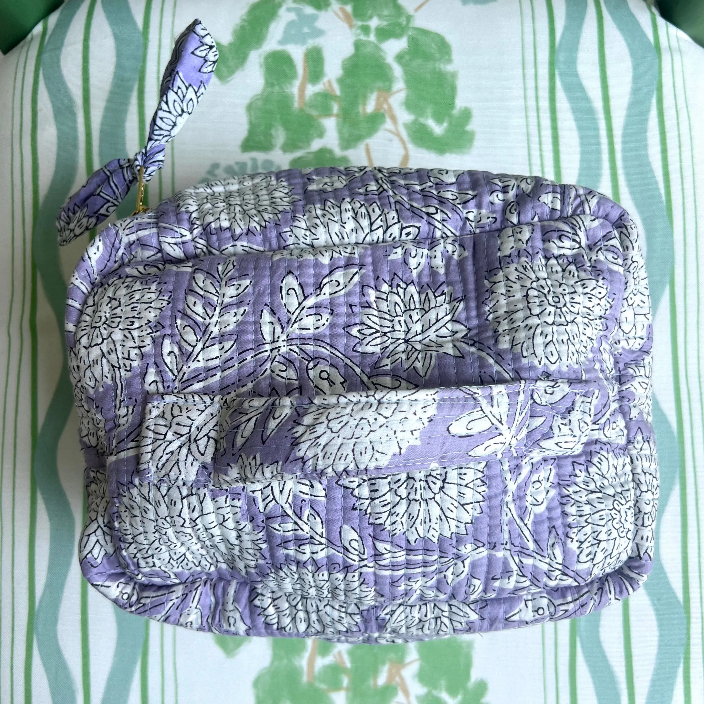 Periwinkle Lotus Block Print Cosmetic Case