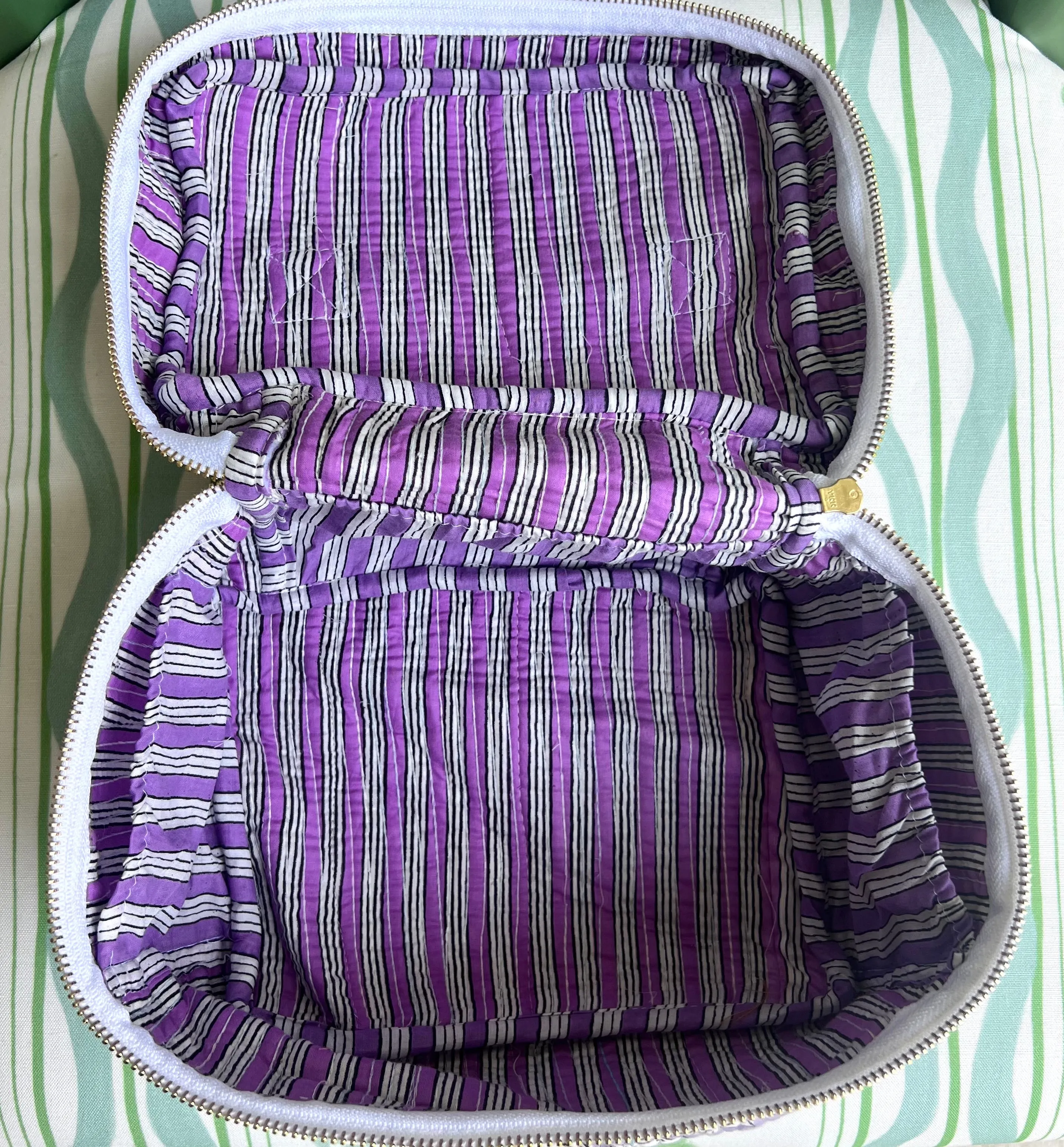 Periwinkle Lotus Block Print Cosmetic Case