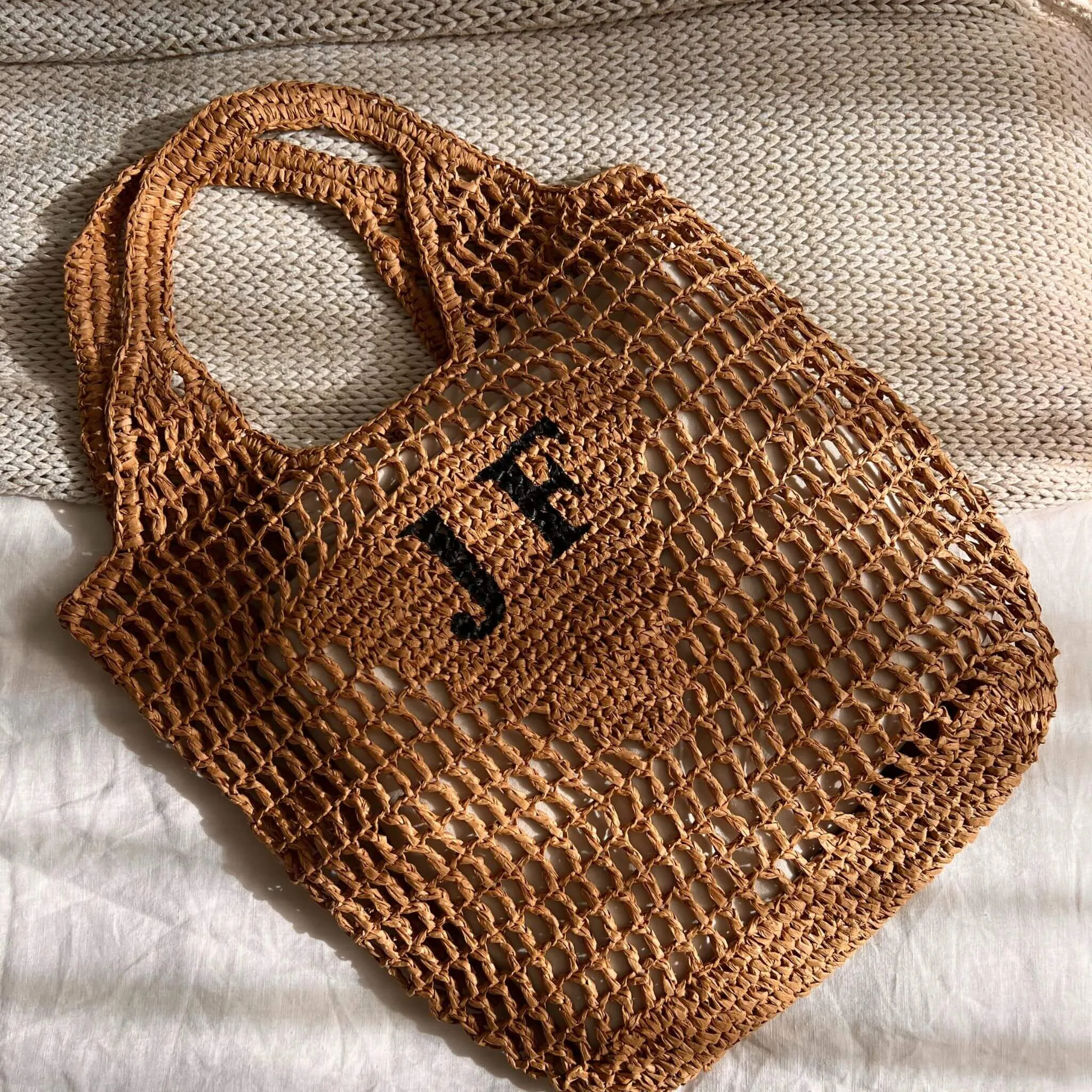 Personalised Woven Raffia Bag - Red