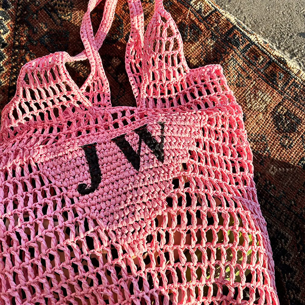Personalised Woven Raffia Bag - Red