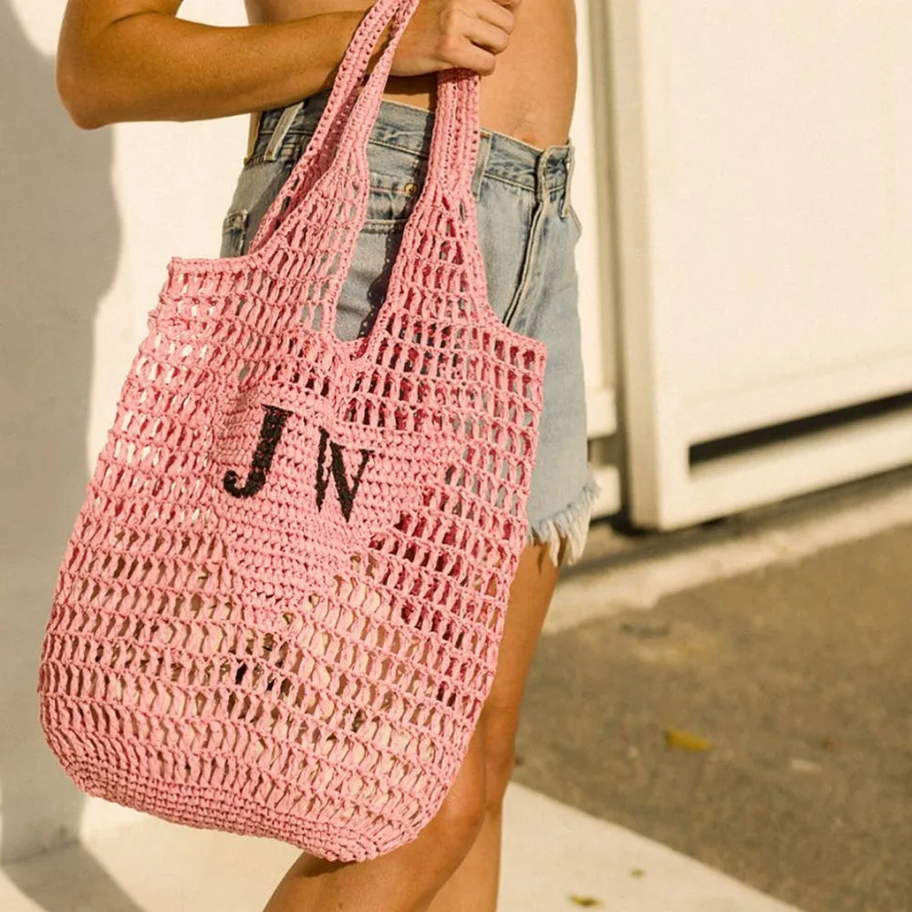 Personalised Woven Raffia Bag - Red