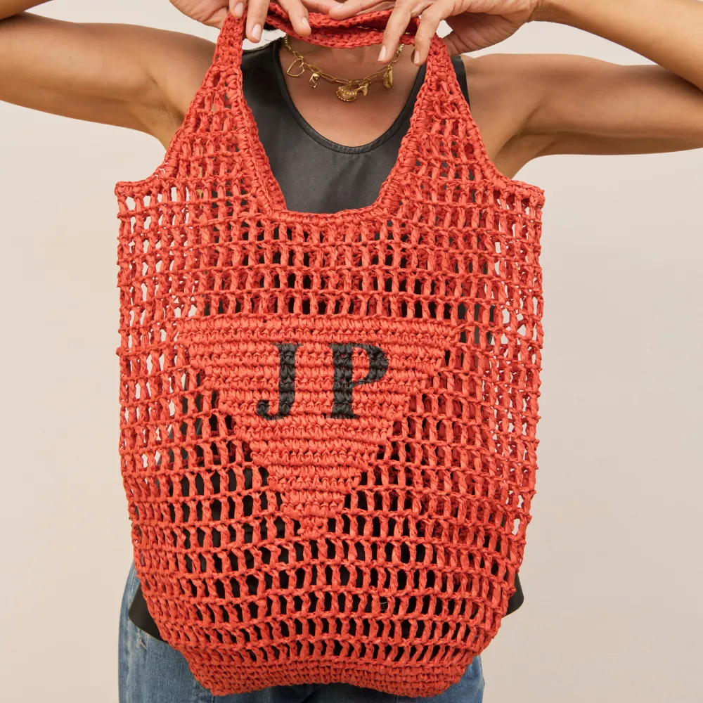 Personalised Woven Raffia Bag - Red