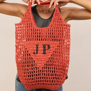 Personalised Woven Raffia Bag - Red