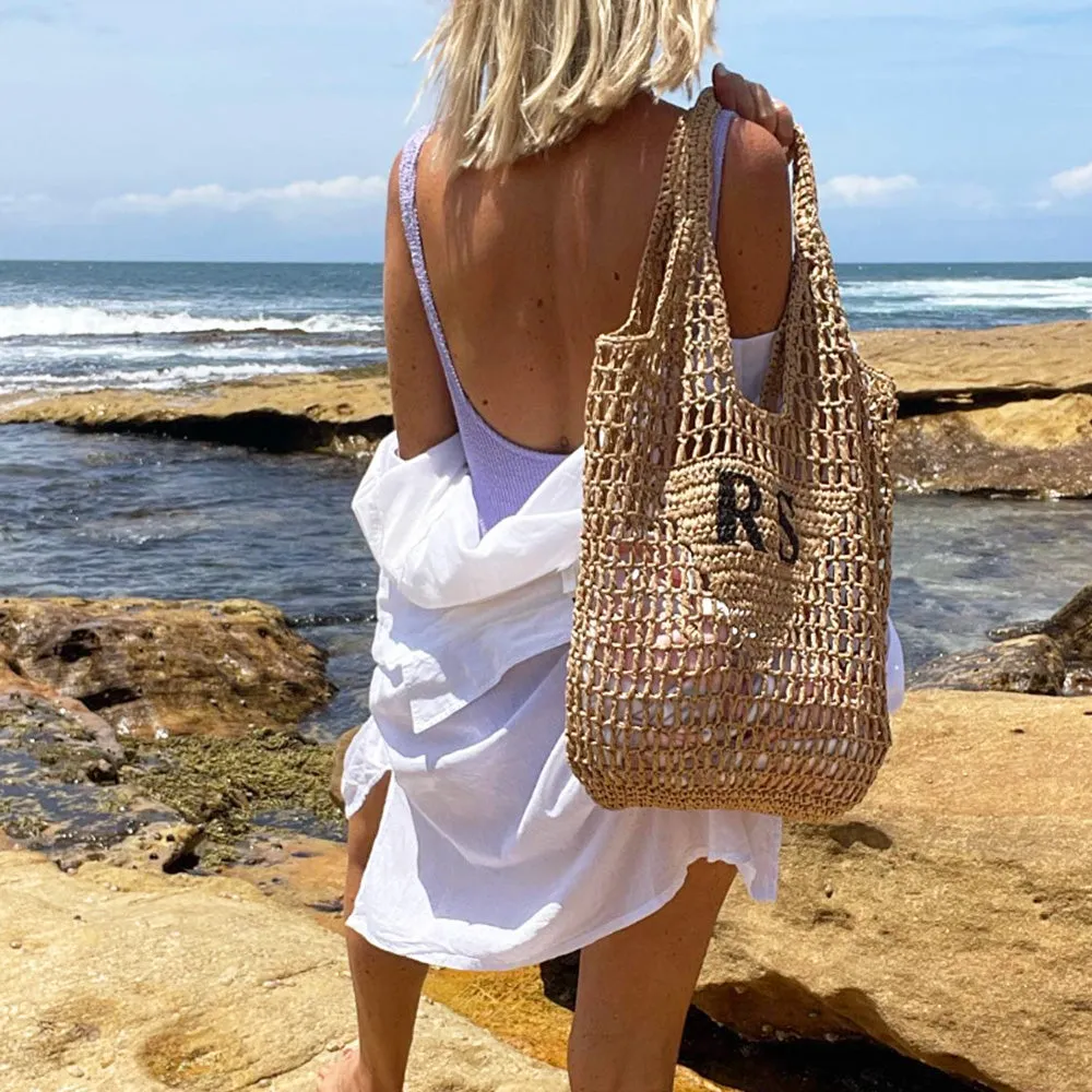 Personalised Woven Raffia Bag - Red