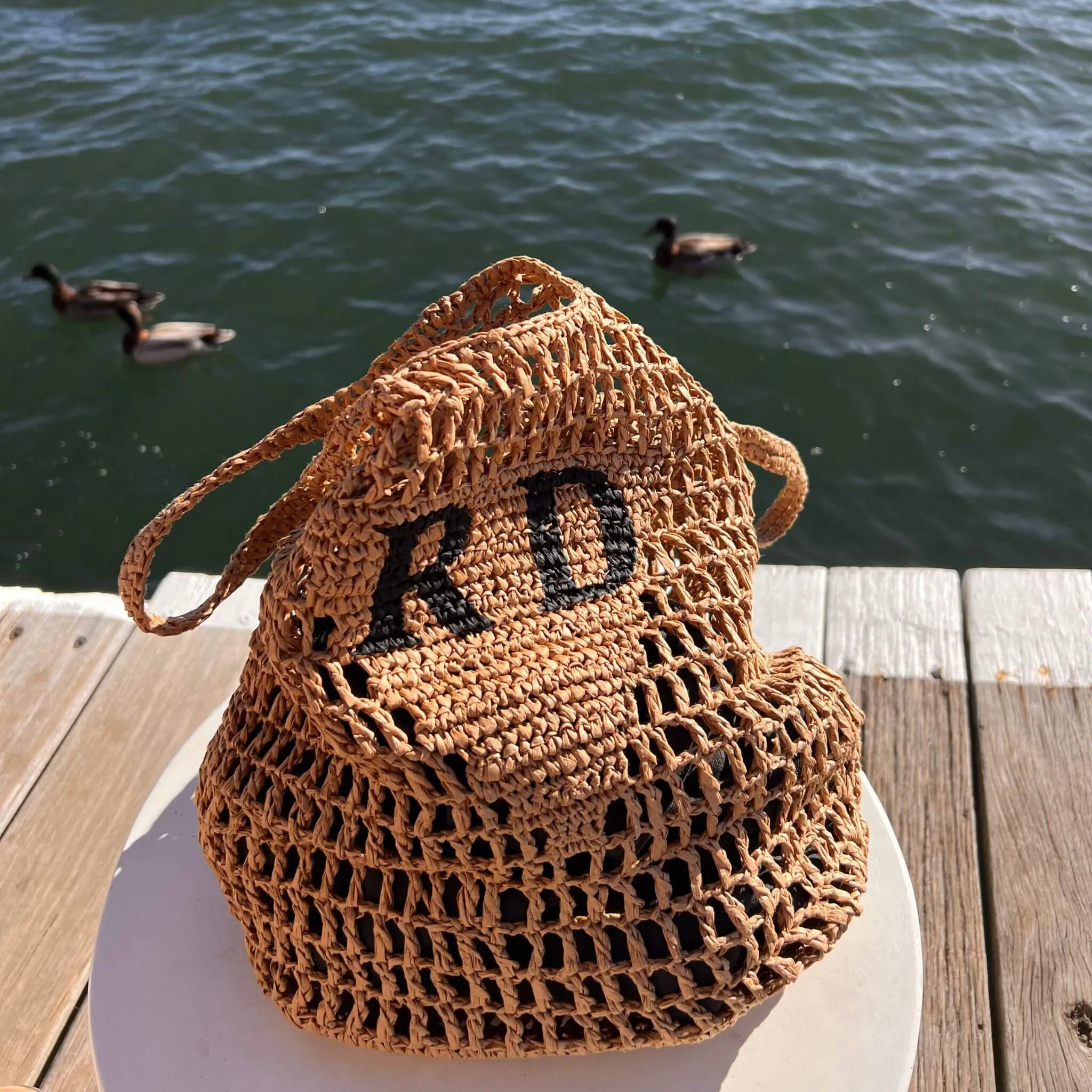 Personalised Woven Raffia Bag - Red