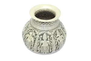 PH Artistic Antique Handmade India Temple Holy Water Pot Kalash Solid Silver Hand Carved