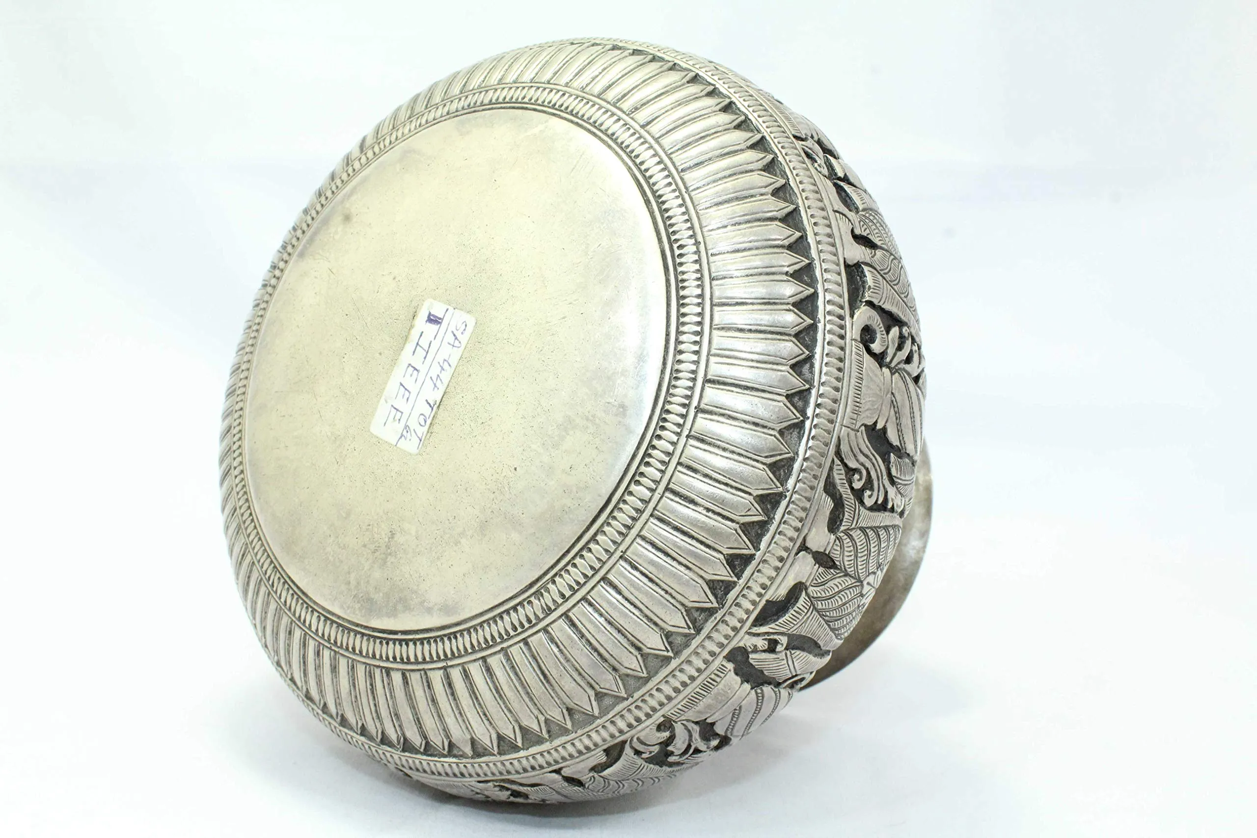 PH Artistic Antique Handmade India Temple Holy Water Pot Kalash Solid Silver Hand Carved