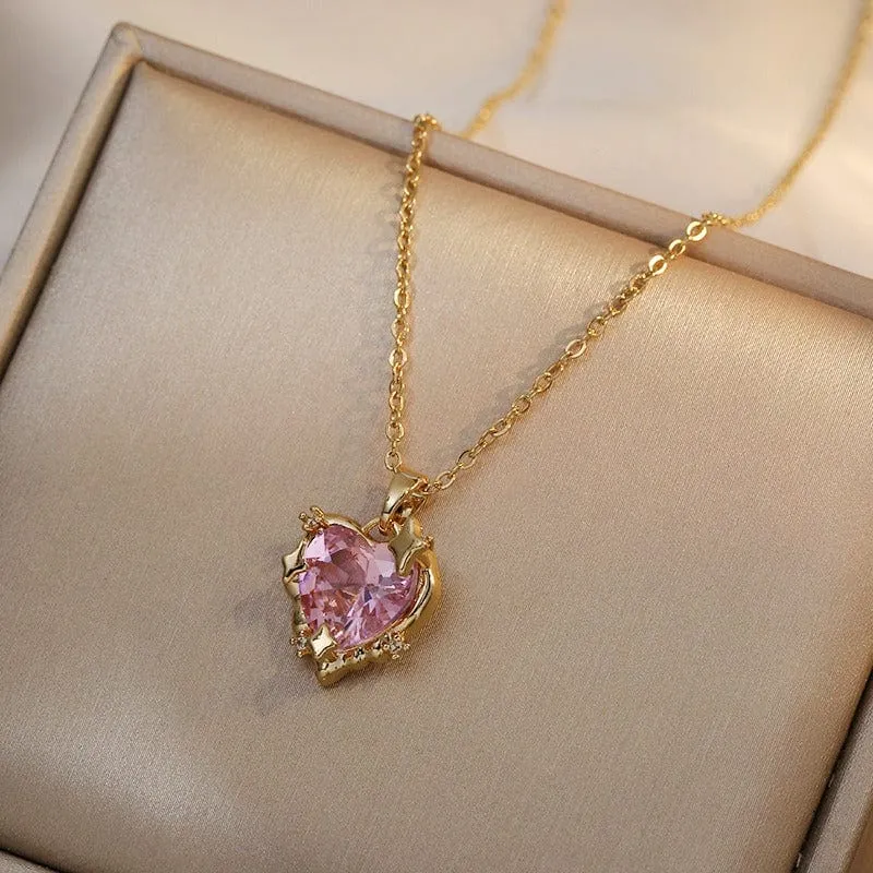 Pink Heart Pendant Necklace