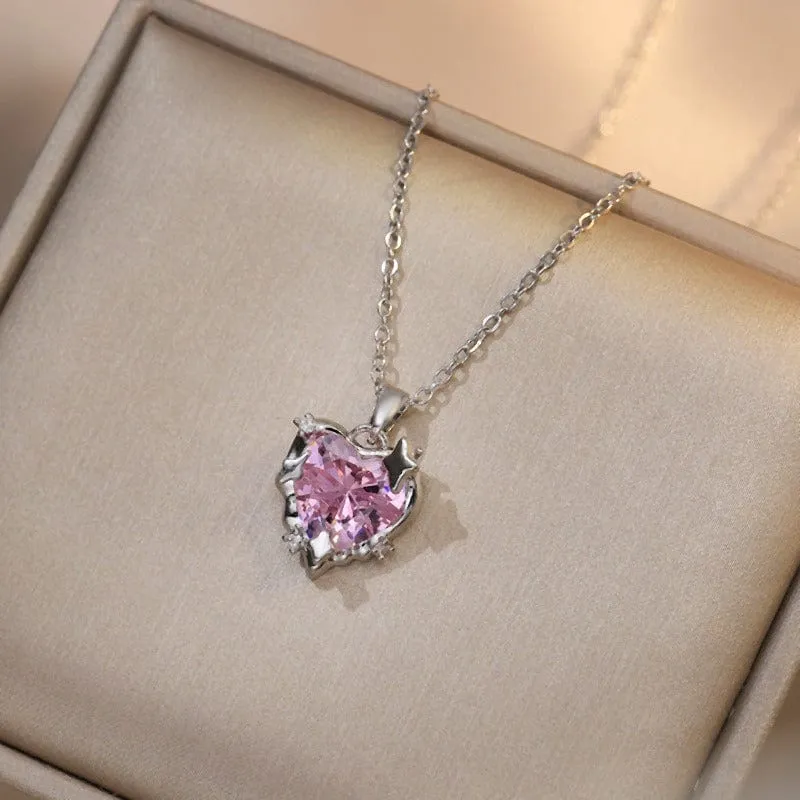 Pink Heart Pendant Necklace