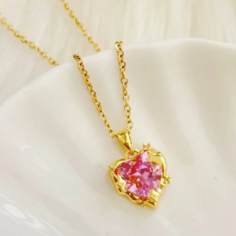 Pink Heart Pendant Necklace