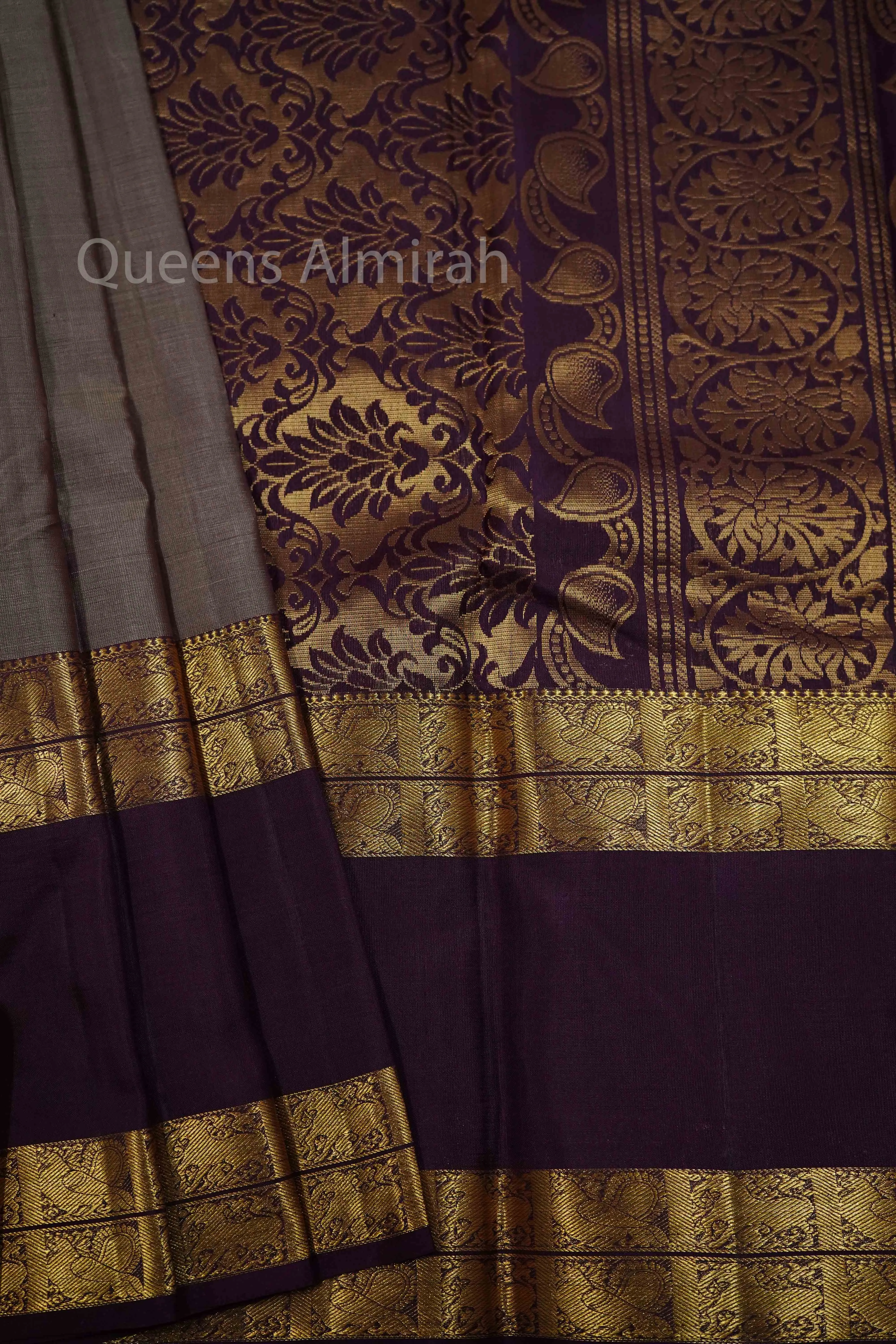 PURPLISH GREY WITH PLUM PURPLE KANCHIVARAM SILK SAREE