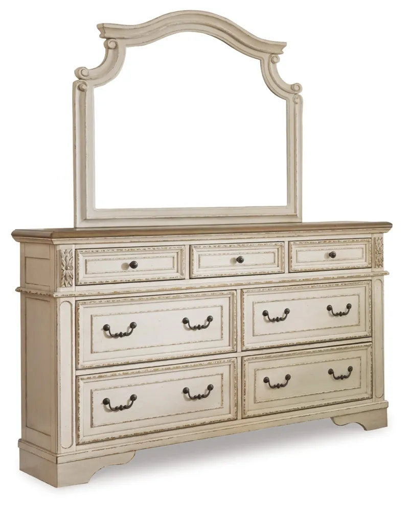 Realyn California King Sleigh Bed with Mirrored Dresser