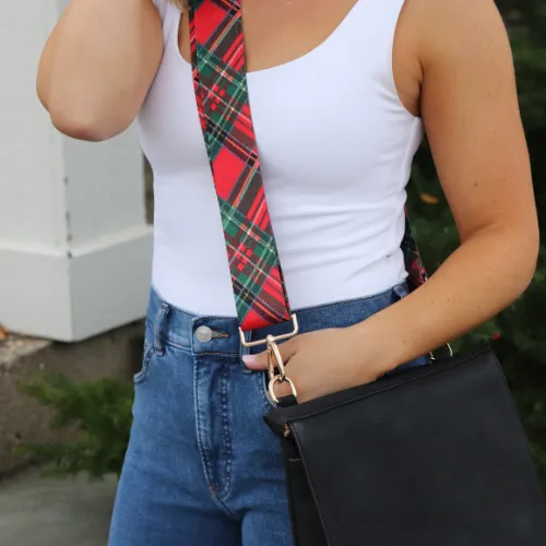 Red Tartan Plaid Guitar Purse Strap