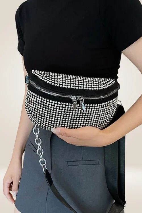 Rhinestone Vegan Leather Sling Bag