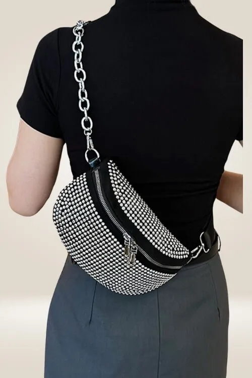 Rhinestone Vegan Leather Sling Bag