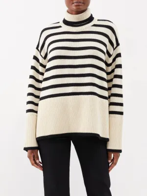 Roll-neck Striped Wool-blend Sweater