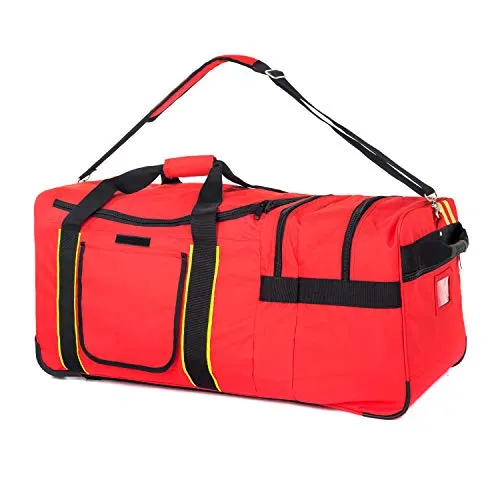 Rolling Firefighter Gear Bag Fireman Equipment Duffel with Wheels Paramedic Wheeled Travel Bags Helmet Pocket