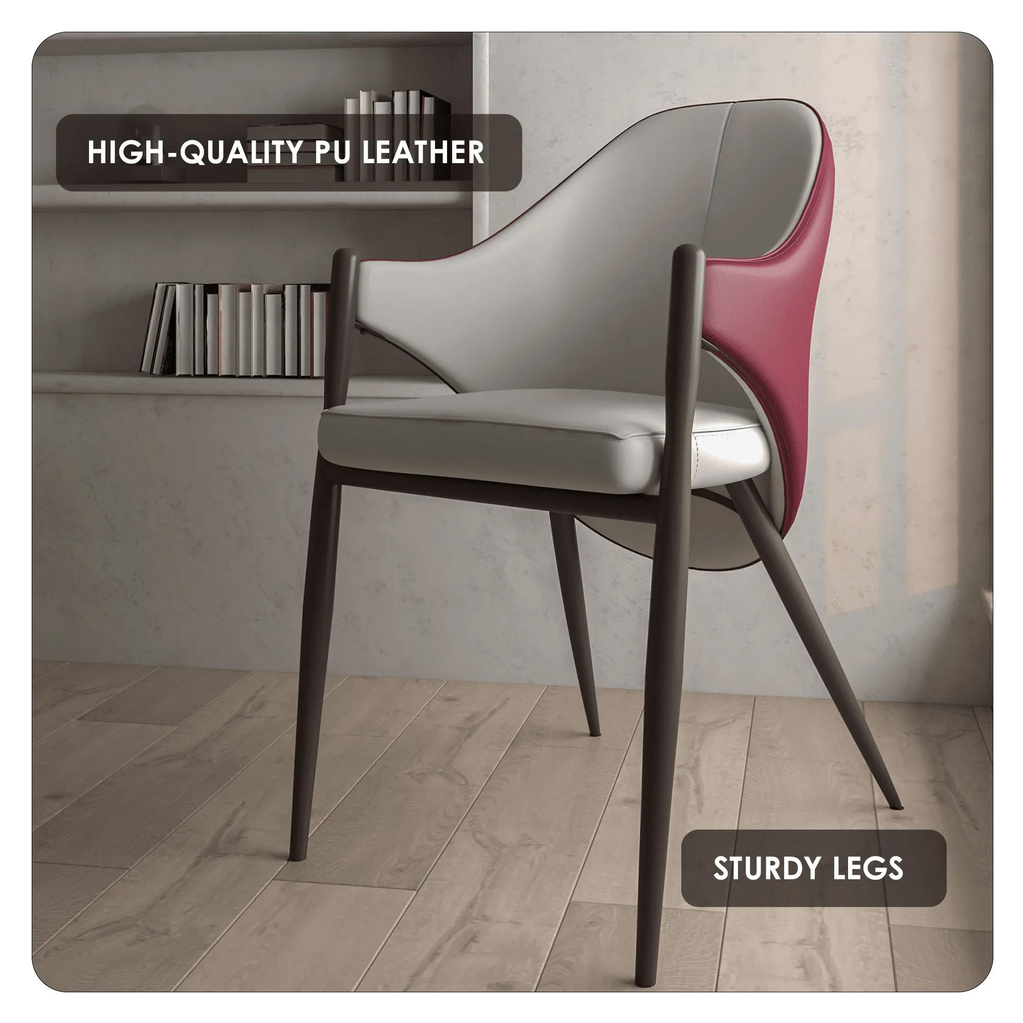 Sante Upholstered PU Leather Dining Chair with Iron Legs Set of 2