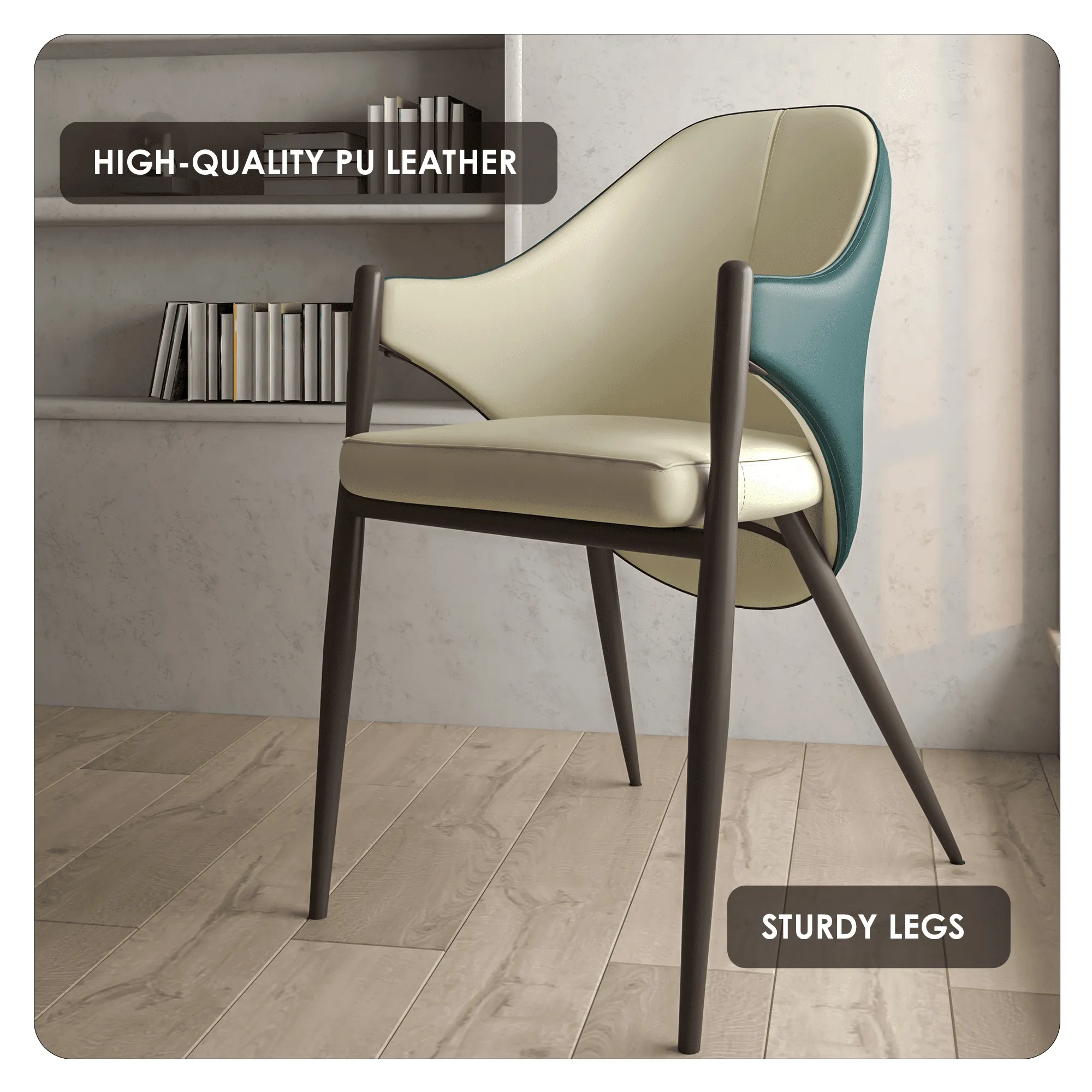 Sante Upholstered PU Leather Dining Chair with Iron Legs Set of 2