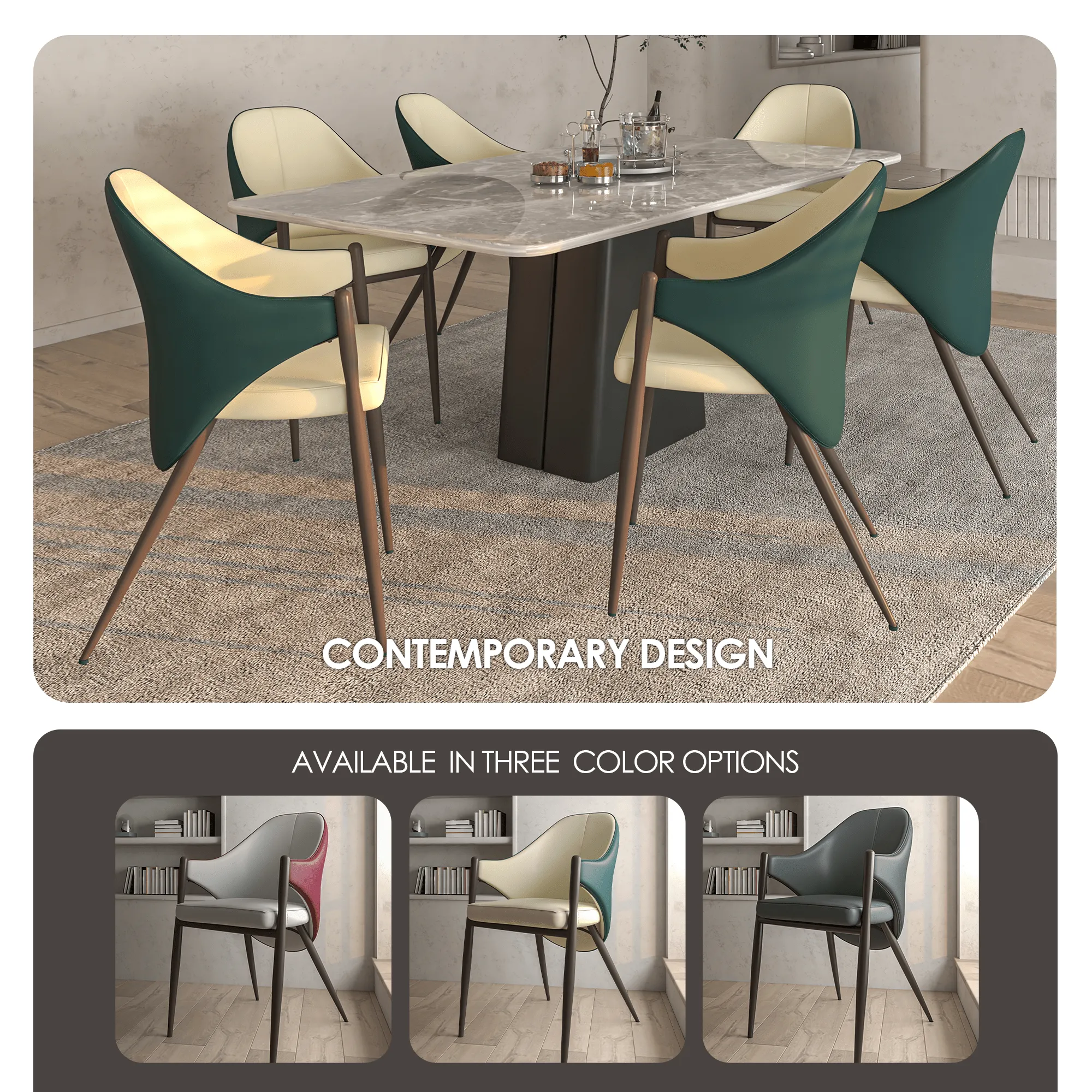 Sante Upholstered PU Leather Dining Chair with Iron Legs Set of 2