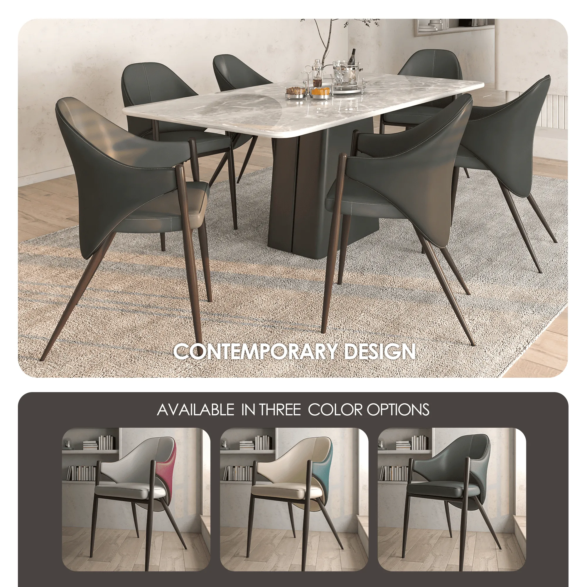 Sante Upholstered PU Leather Dining Chair with Iron Legs Set of 2