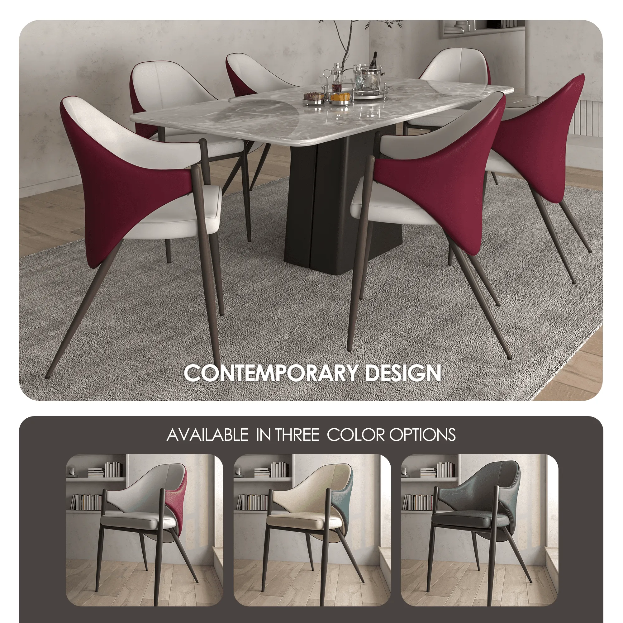 Sante Upholstered PU Leather Dining Chair with Iron Legs Set of 2