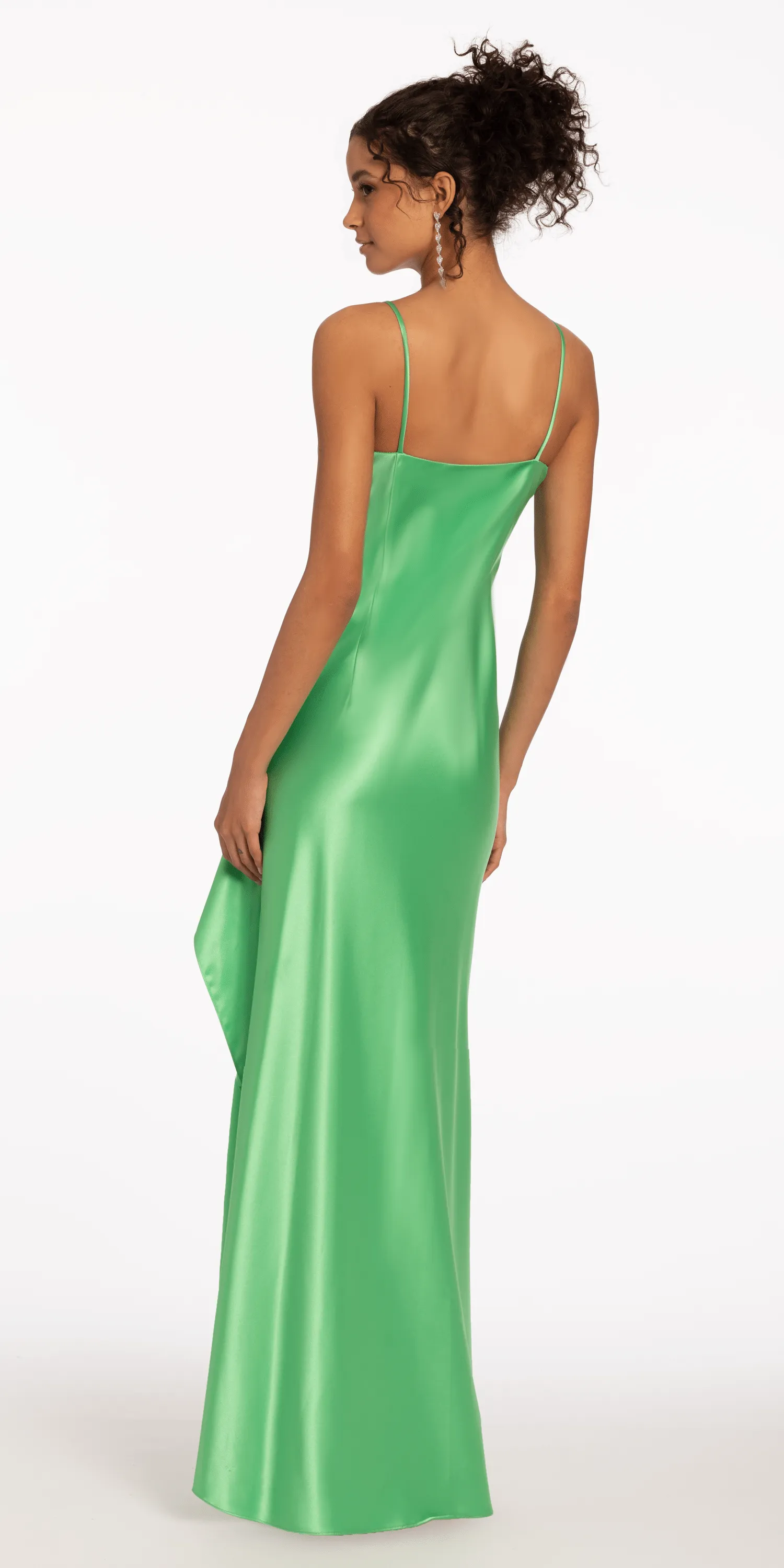 Satin Ruffle Front Slip Dress with Side Slit