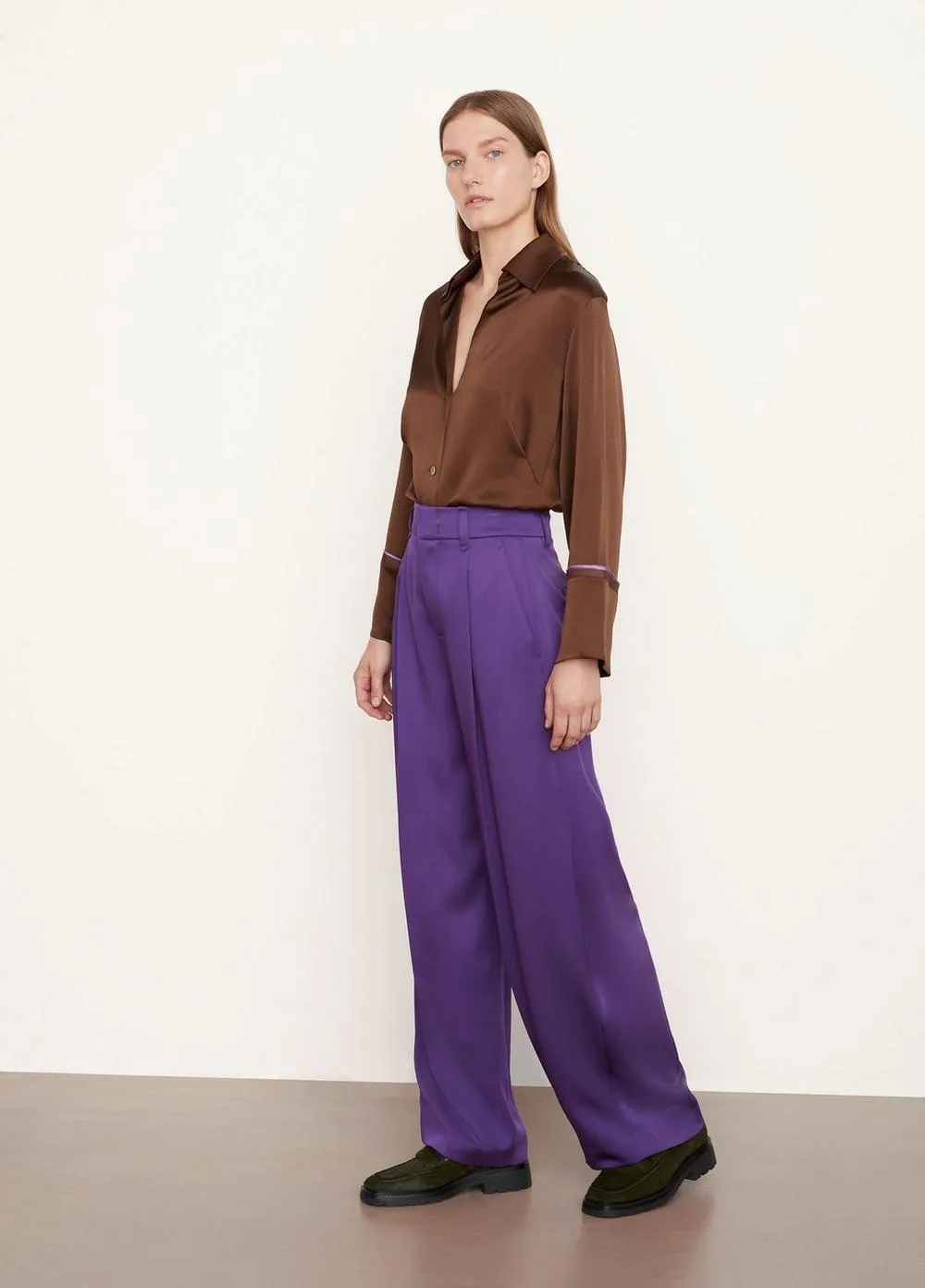 Satin Wide Leg Pant in Dark Zinnia