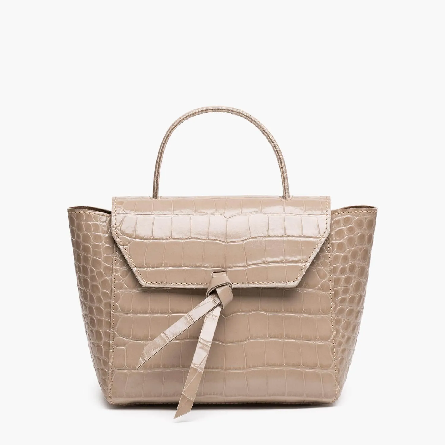 Siena Mini Leather Satchel Crossbody Bag - Fango Croc Print