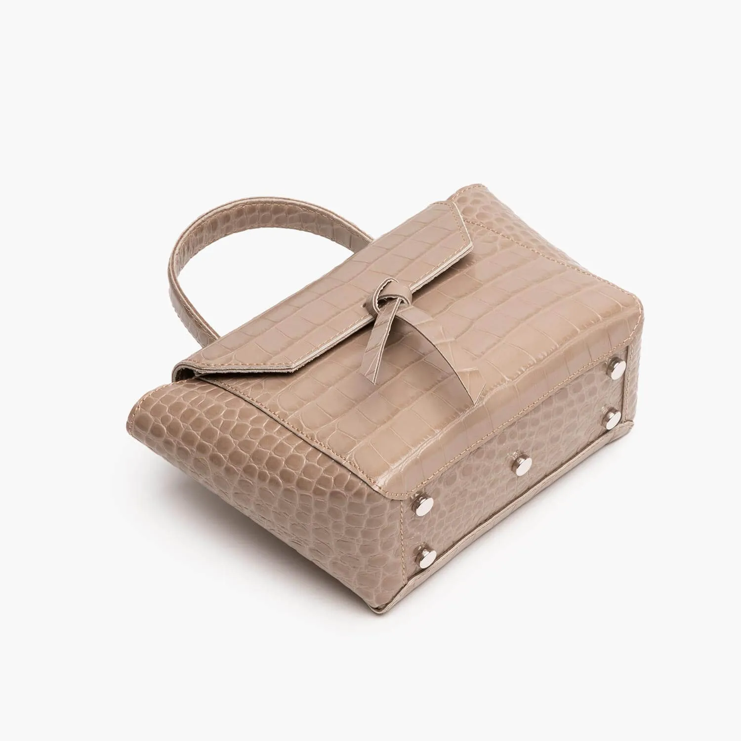 Siena Mini Leather Satchel Crossbody Bag - Fango Croc Print
