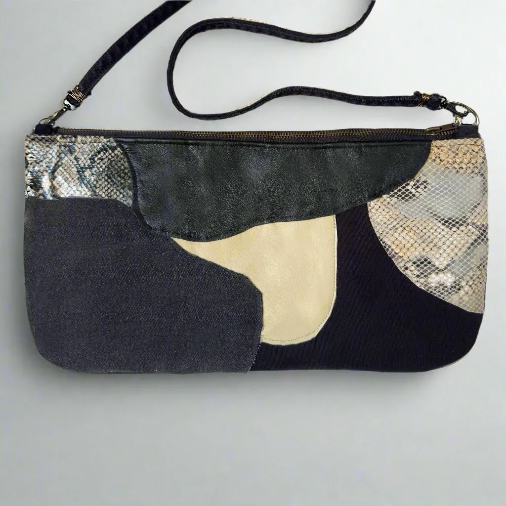 Skins Patchwork Denim   Leather Bag