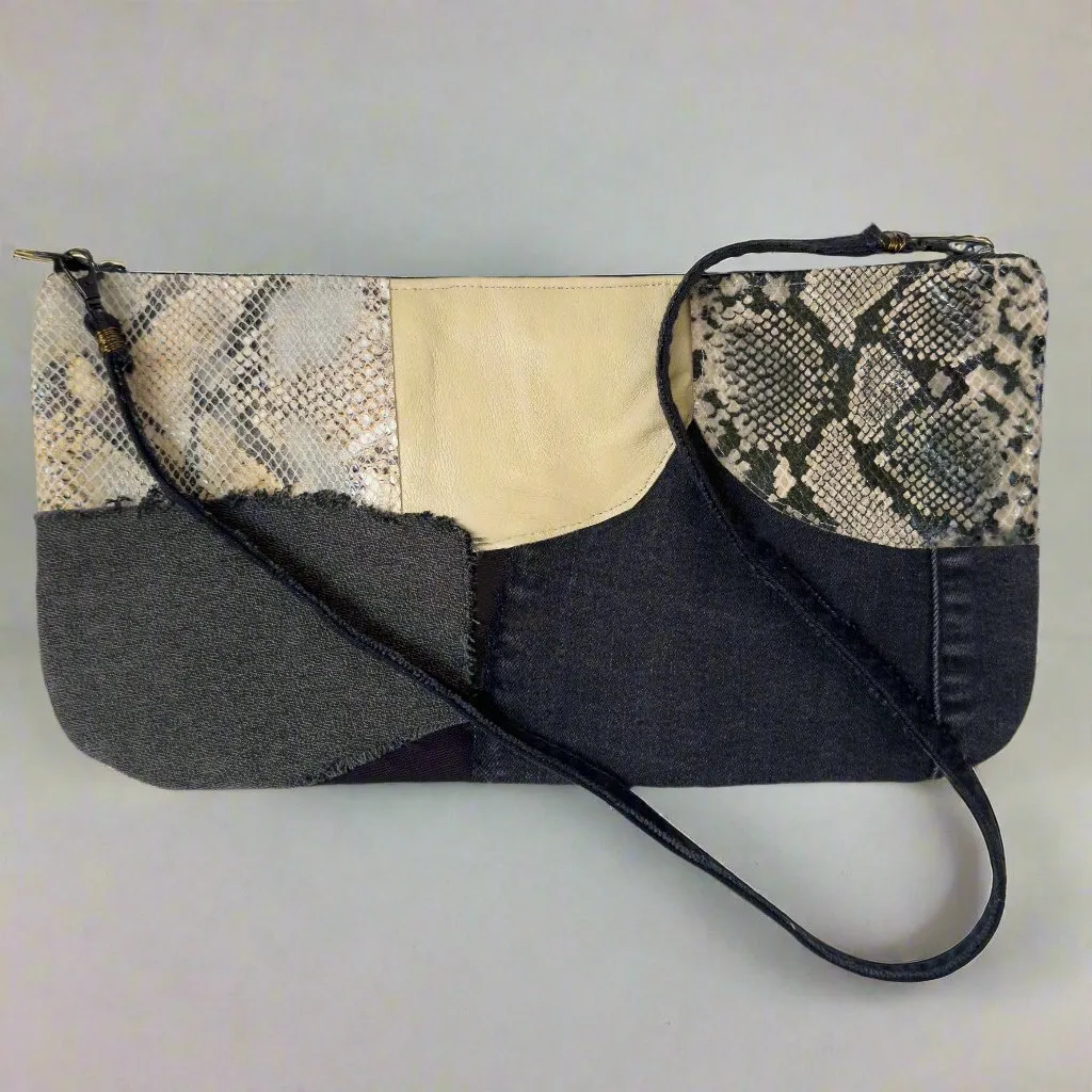 Skins Patchwork Denim   Leather Bag