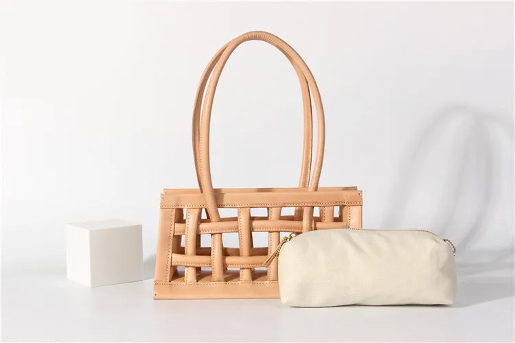 Small Women's Genuine Leather Handbags Woven Leather Shoulder Purse For Women
