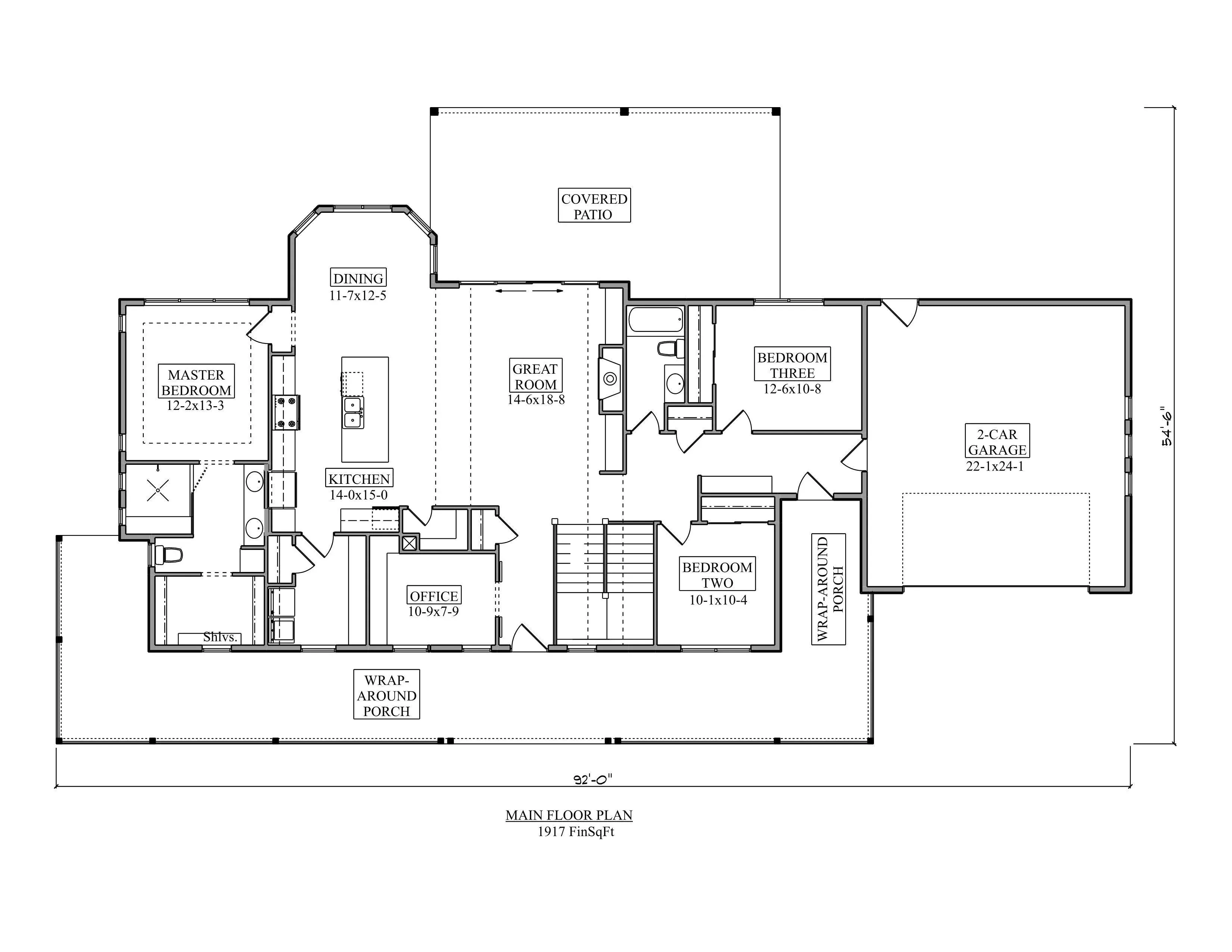 Spacious 3-Bedroom Home Plan with Front-Load Garage and Basement