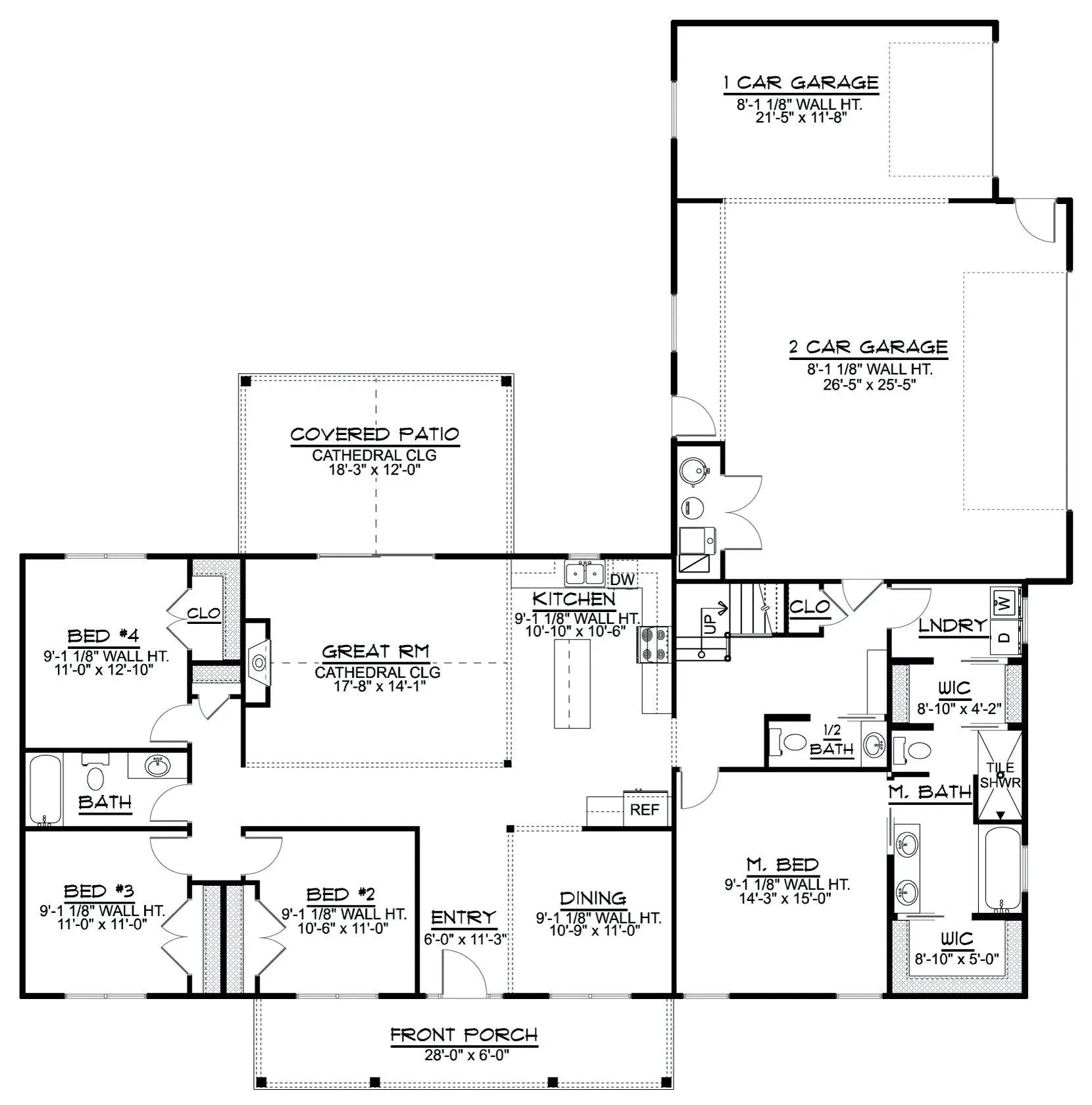 Spacious 4-Bedroom Home Plan with Side-Load Garage and Porch