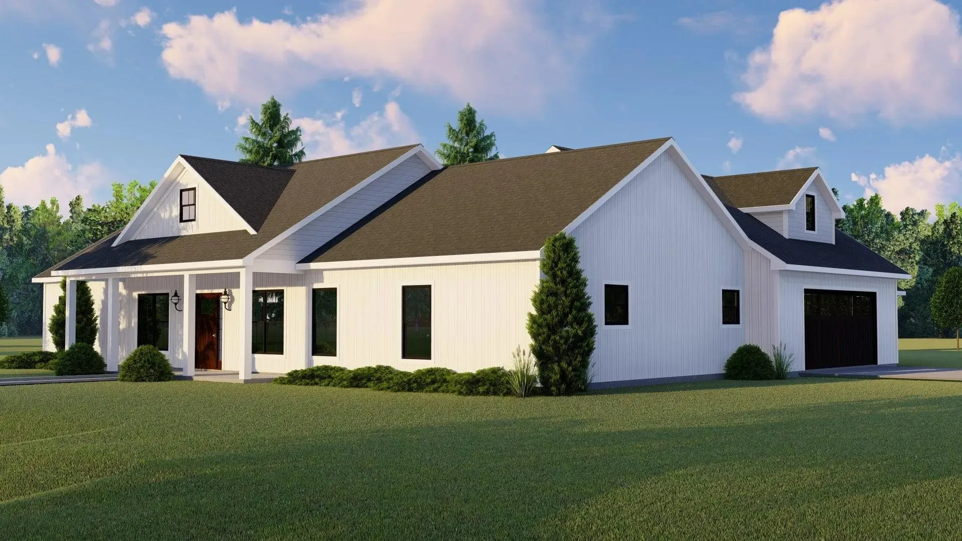 Spacious 4-Bedroom Home Plan with Side-Load Garage and Porch