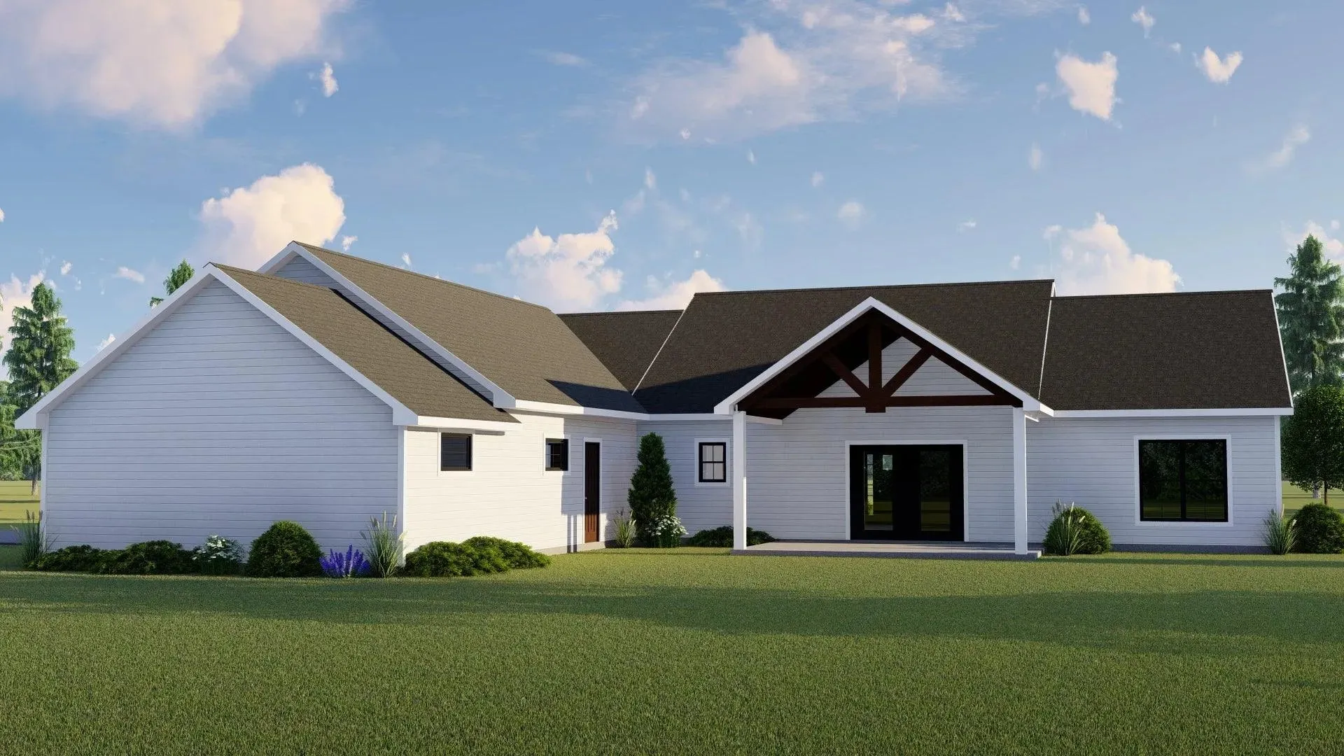 Spacious 4-Bedroom Home Plan with Side-Load Garage and Porch