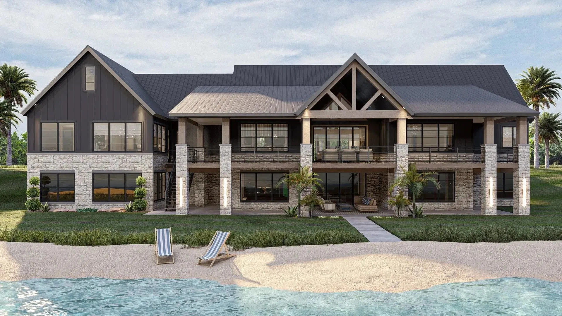 Spacious Five-Bedroom House Plan with Courtyard Garage
