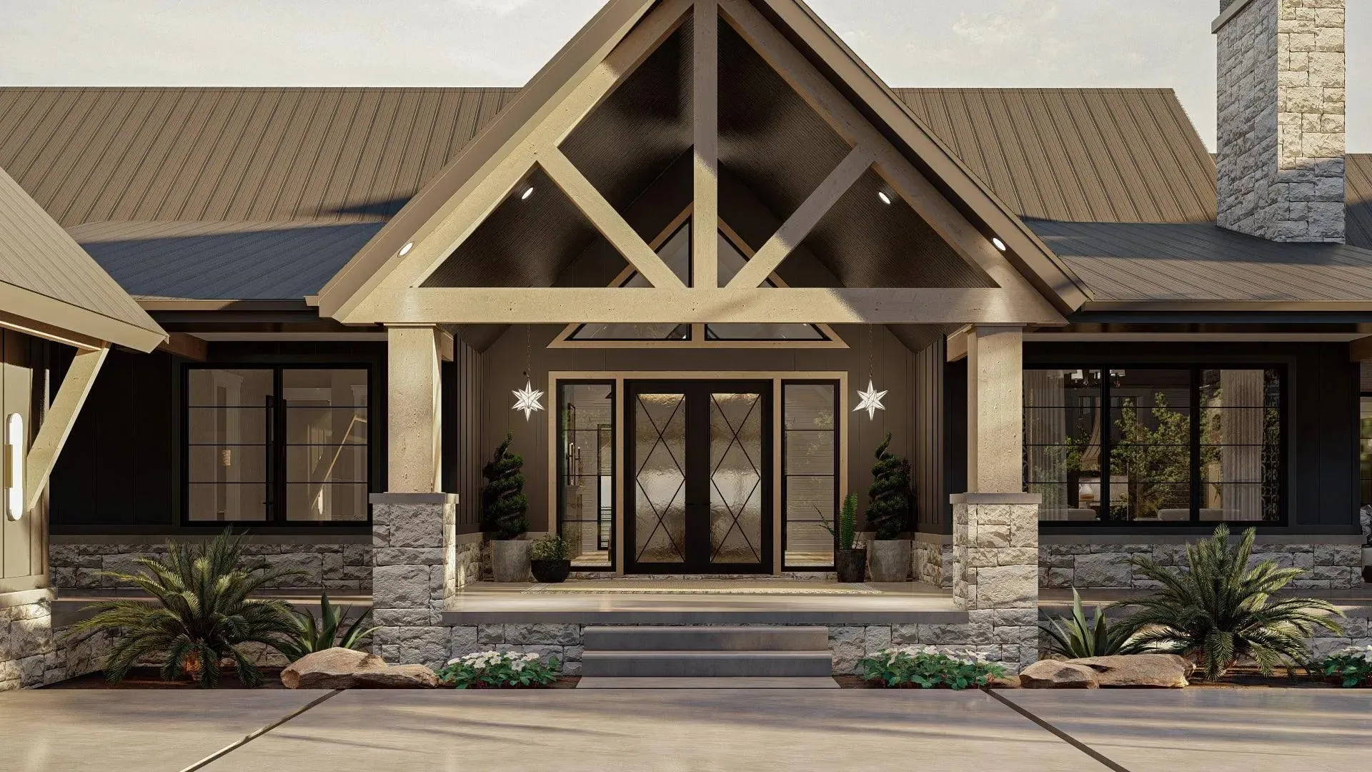 Spacious Five-Bedroom House Plan with Courtyard Garage