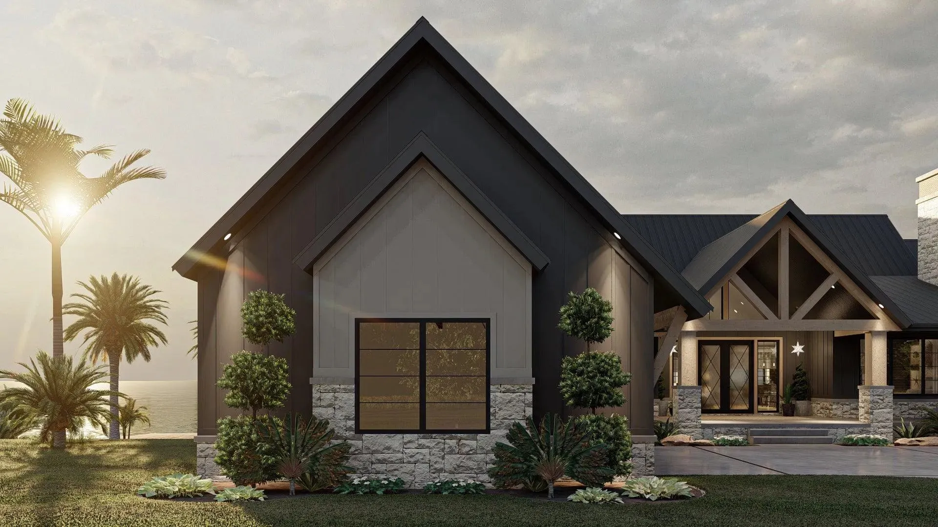 Spacious Five-Bedroom House Plan with Courtyard Garage