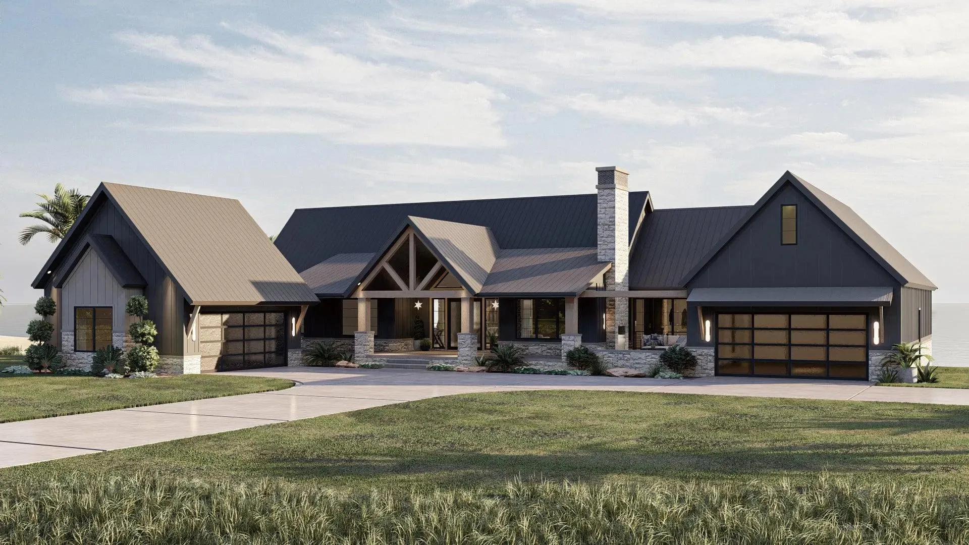 Spacious Five-Bedroom House Plan with Courtyard Garage