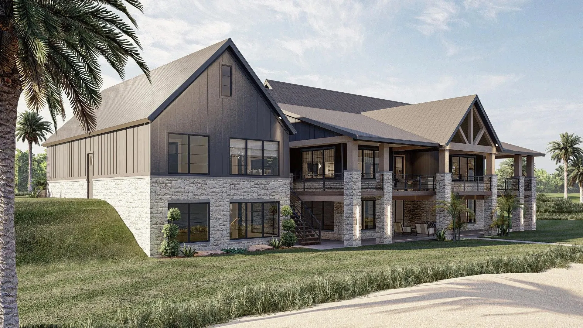 Spacious Five-Bedroom House Plan with Courtyard Garage