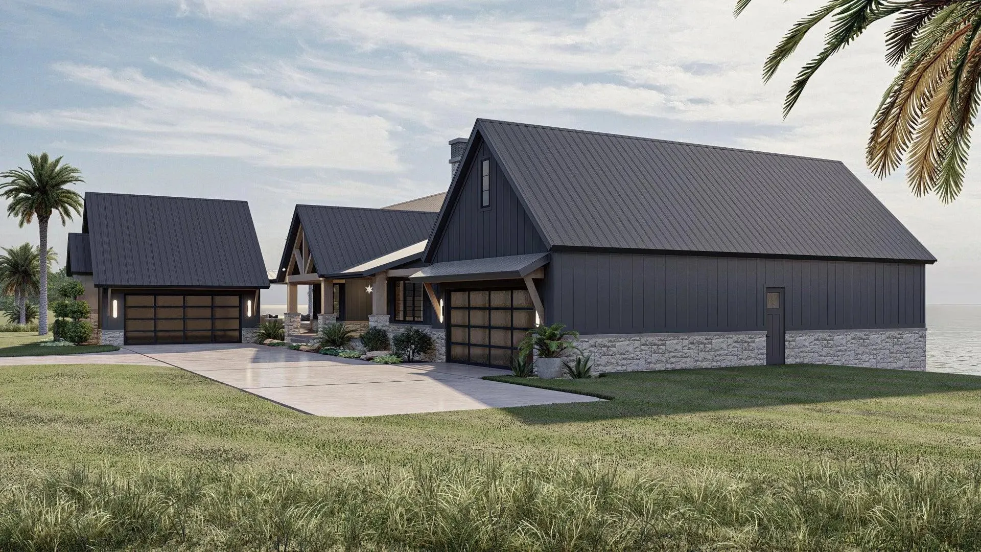 Spacious Five-Bedroom House Plan with Courtyard Garage