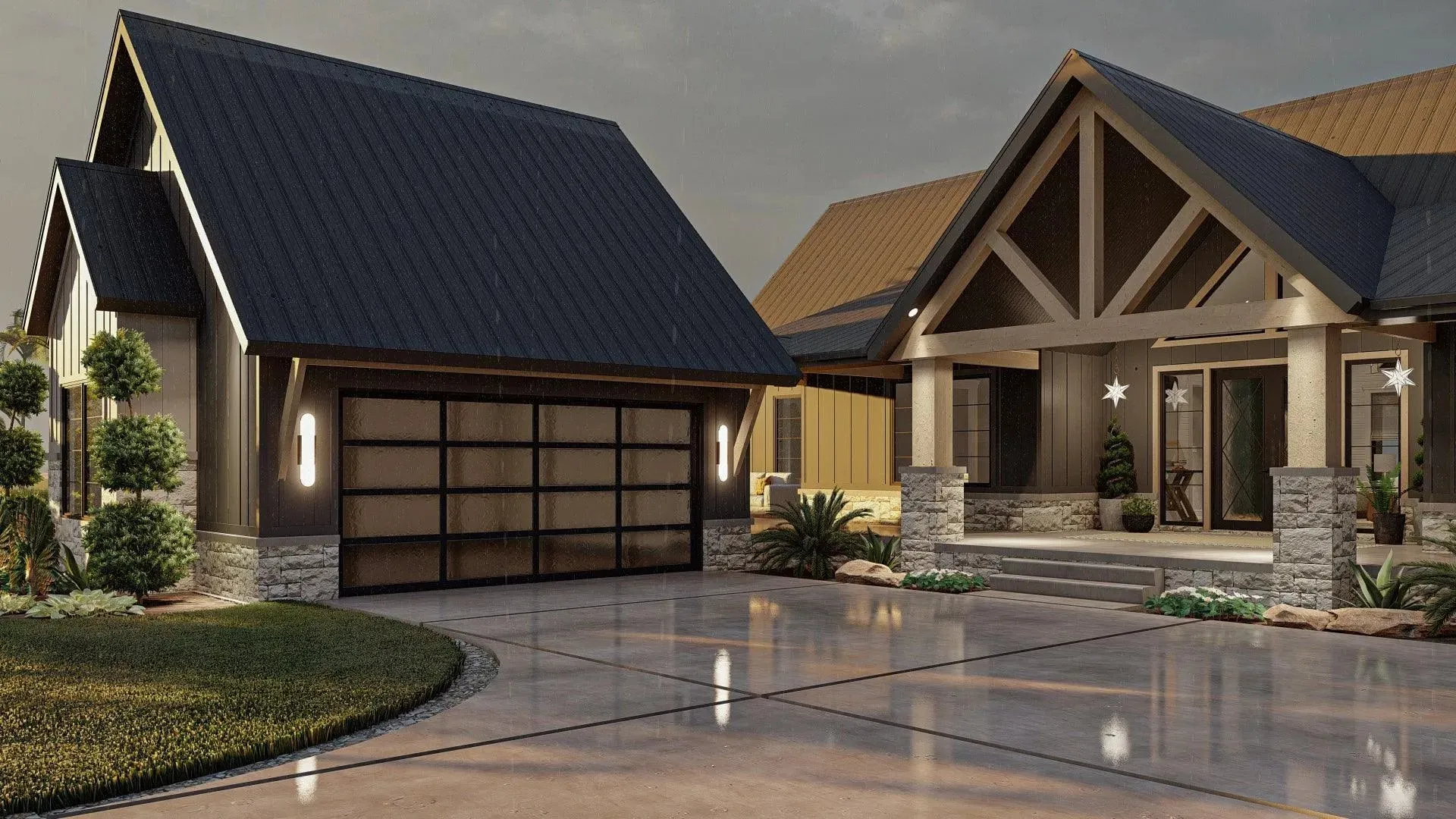 Spacious Five-Bedroom House Plan with Courtyard Garage
