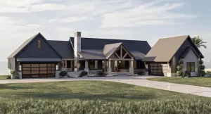 Spacious Five-Bedroom House Plan with Courtyard Garage