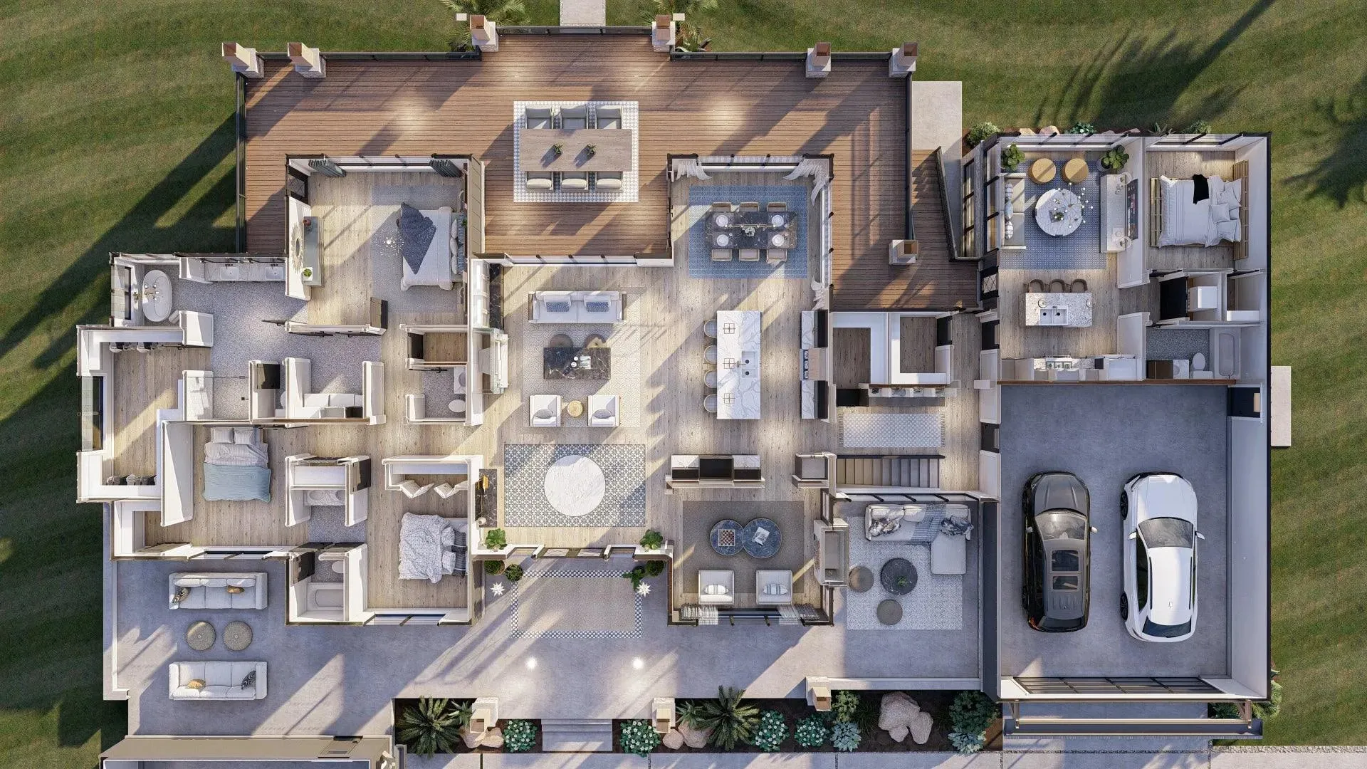 Spacious Five-Bedroom House Plan with Courtyard Garage