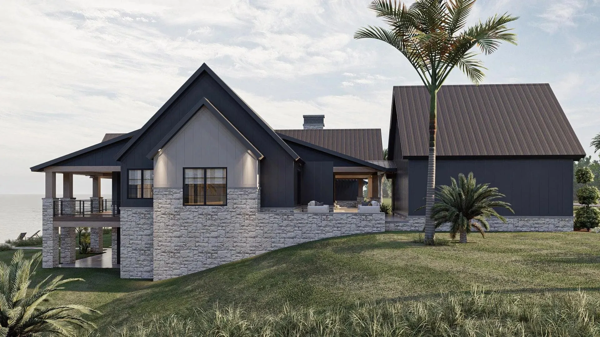 Spacious Five-Bedroom House Plan with Courtyard Garage