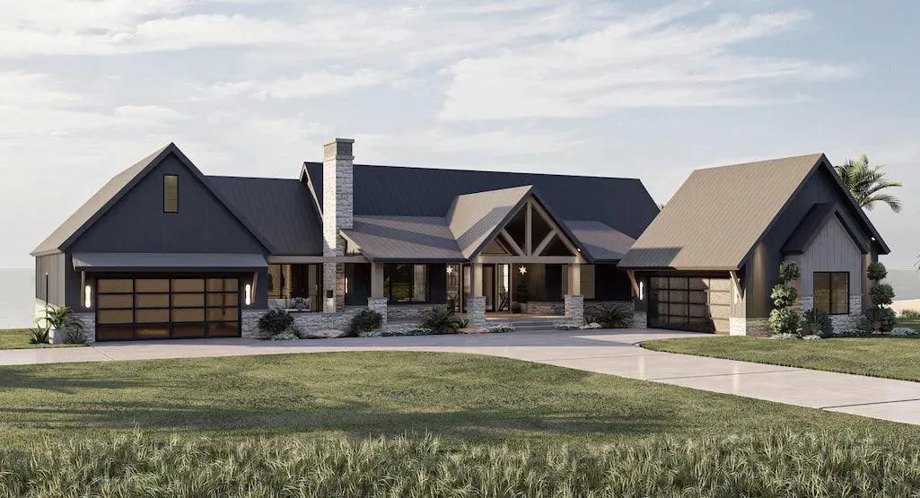 Spacious Five-Bedroom House Plan with Courtyard Garage
