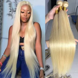 Straight 613 Bundles Human Virgin Hair No Split & Full End Blonde Color Hair Bundles